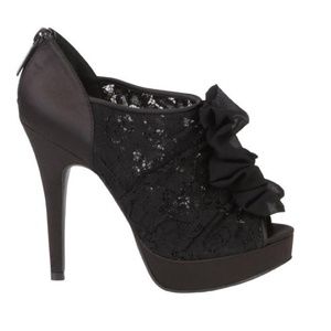 Kardashian Kollection Satin & Lace Peep Toe Bootie